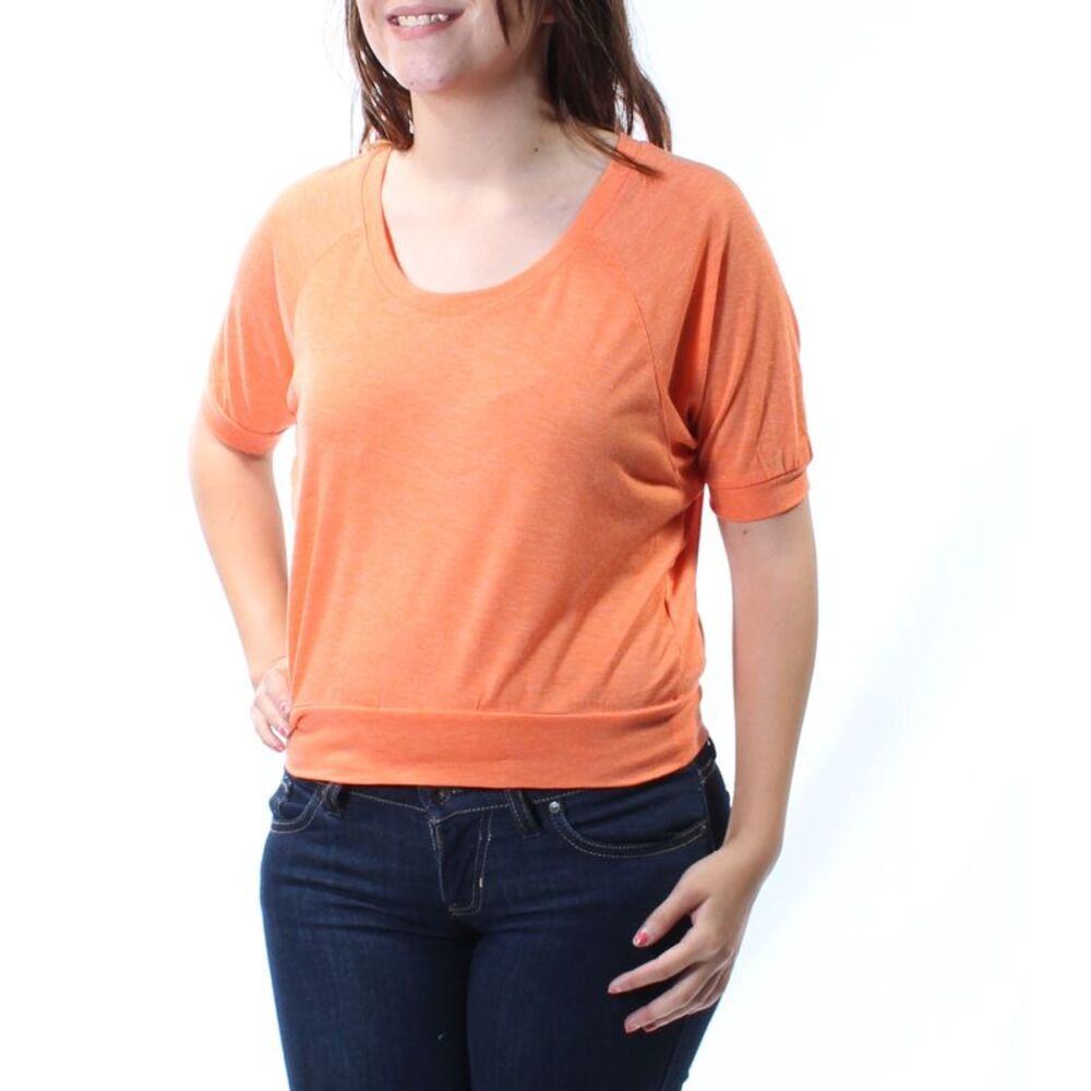BASIC HOUSE Womens Orange Short Sleeve Jewel Neck Top Size: S
